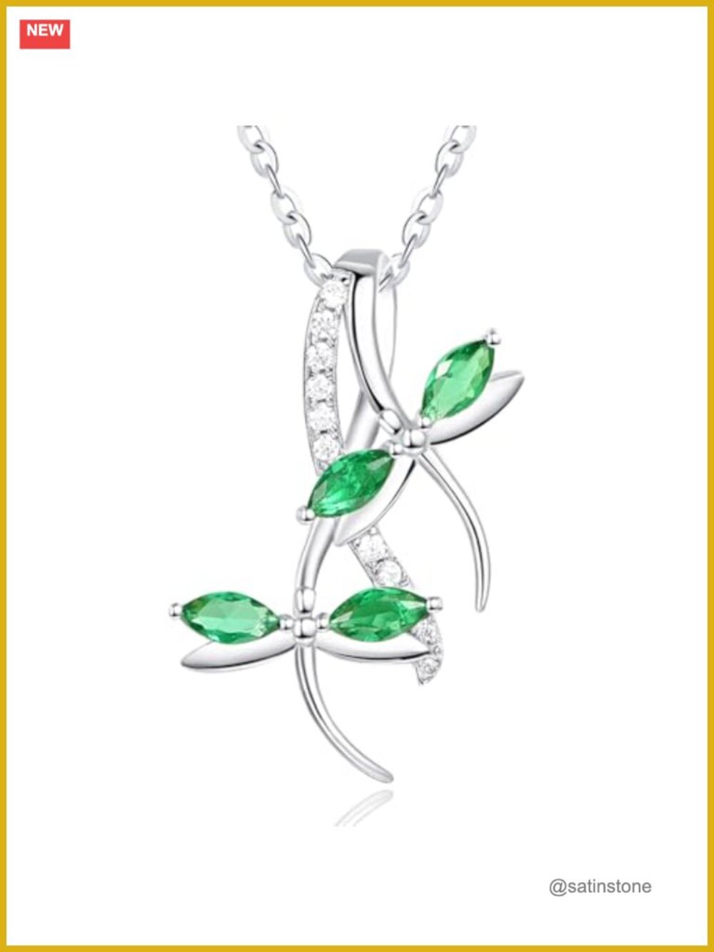 Infinity Dragonfly Pendant Necklace with May Birthstone